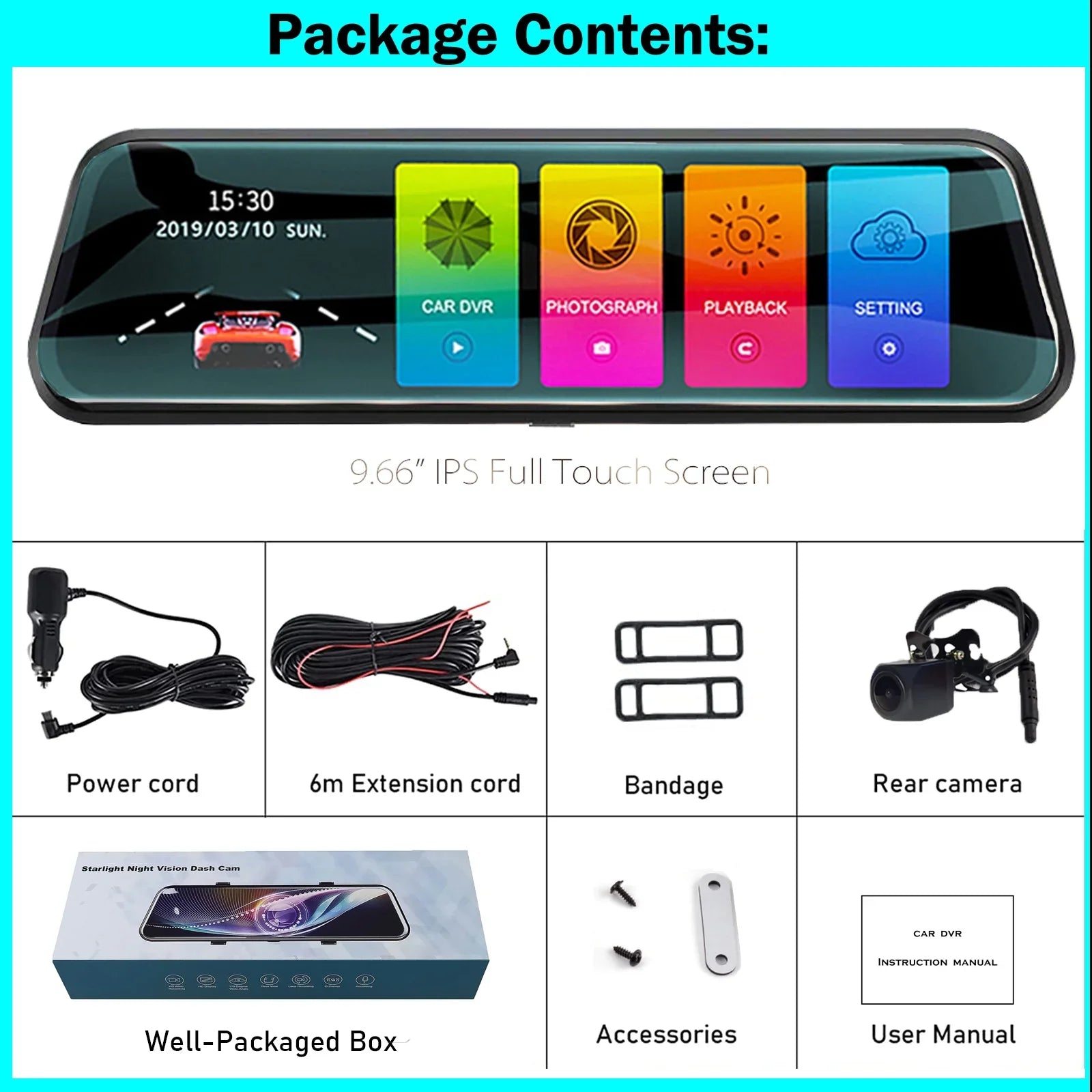 Dash Assistance, Mirror Camera, Vision, Super Motion Kit 10" Night Cars, Rear Recording for View, and Backup 1080P Front Screen Loop Dash Cam Touch Camera Dual Detection,Reversing