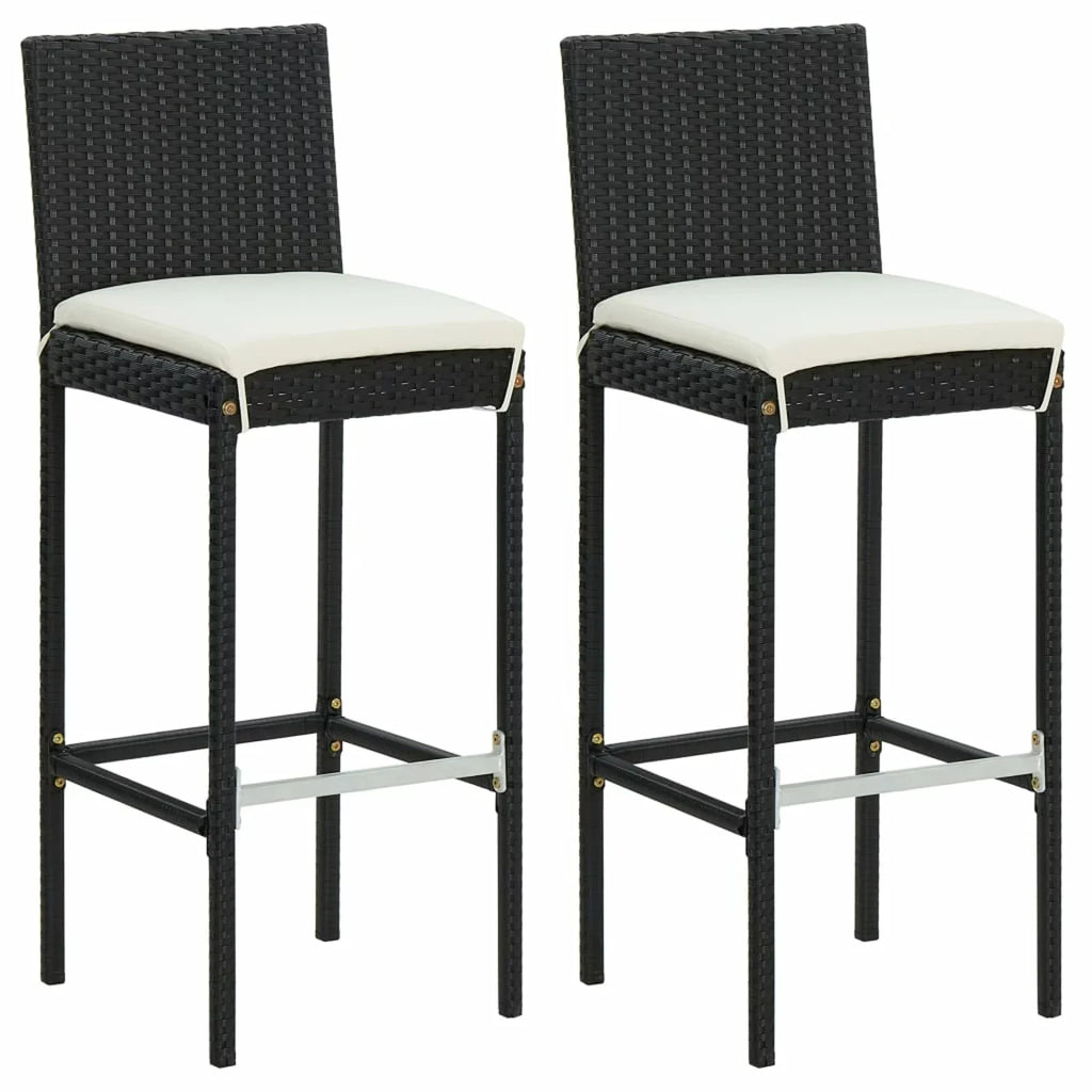 Anself Bar Bar Piece Patio Outdoor Chair Poly Table Backrest Balcony, Garden, for Rattan with Black Stool Backyard, Furniture and 2 Bar Patio, and Cushioned Footrest Set 3