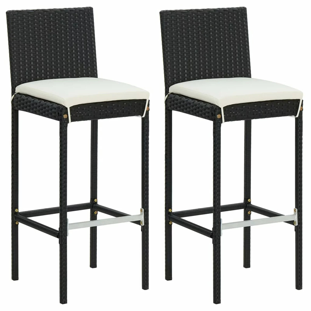 Anself Bar Bar Piece Patio Outdoor Chair Poly Table Backrest Balcony, Garden, for Rattan with Black Stool Backyard, Furniture and 2 Bar Patio, and Cushioned Footrest Set 3