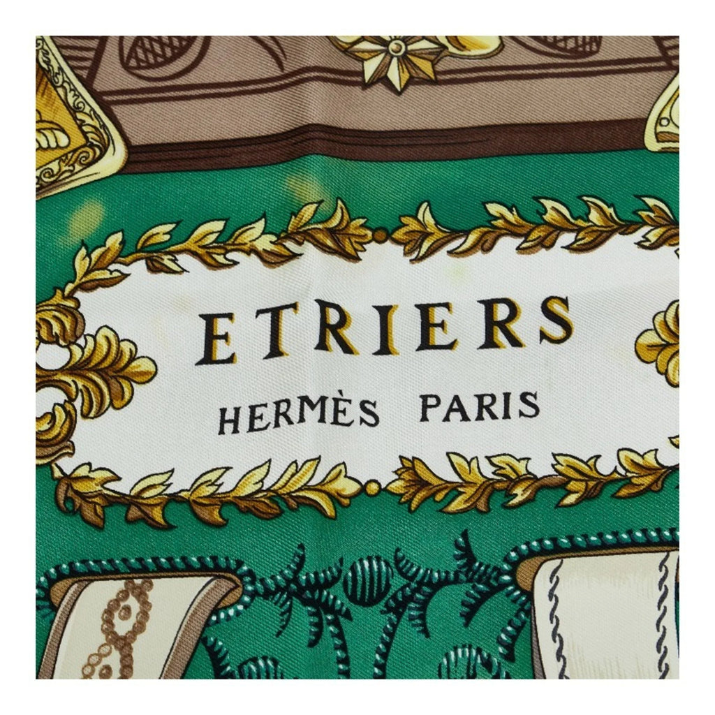 Stirrup Pre-Owned Ladies Muffler (Fair) Carre ETRIERS HERMES 90 Multicolor Horse Green Scarf Tack Pattern Silk Hermes