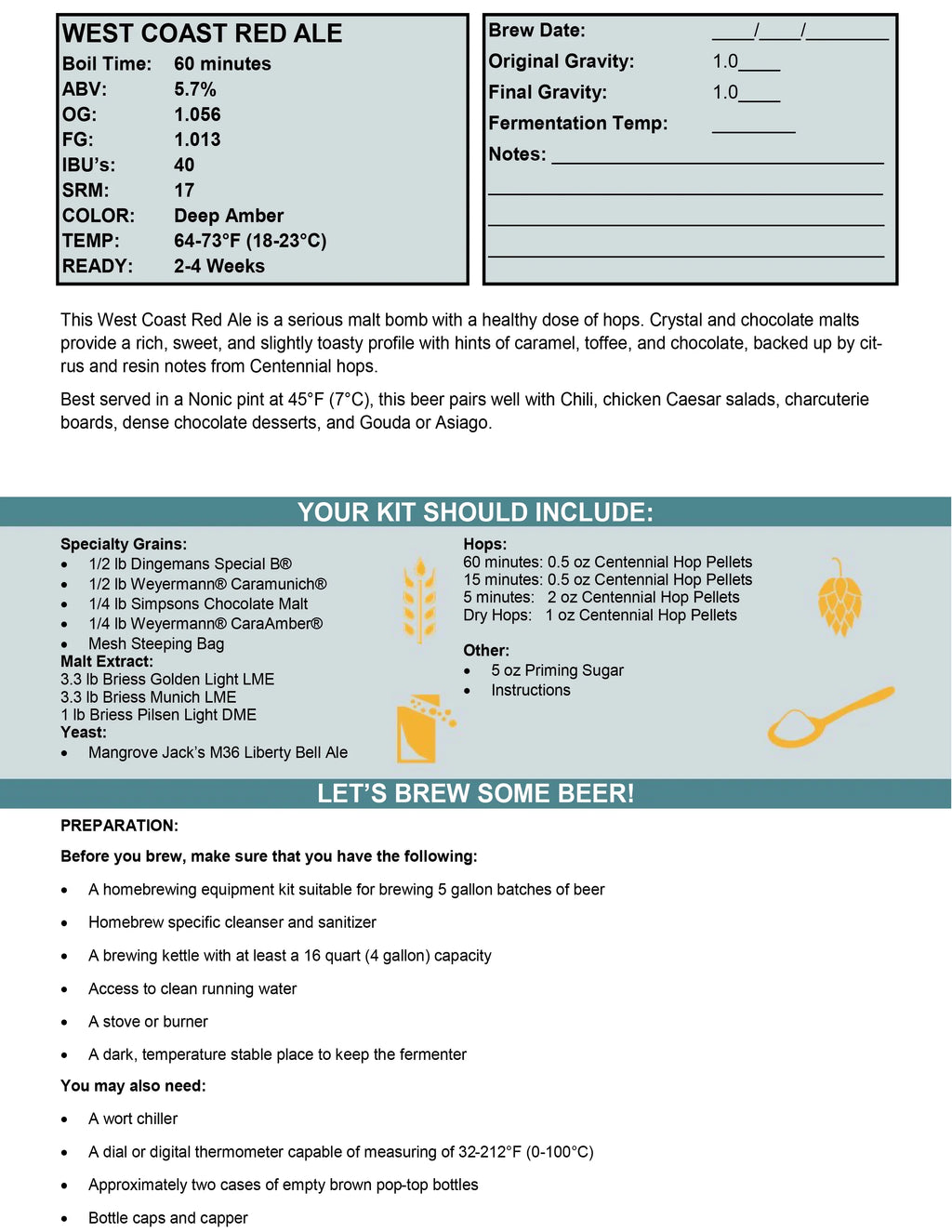 Coast TrueBrew™ Ale Red West Ingredient Kit