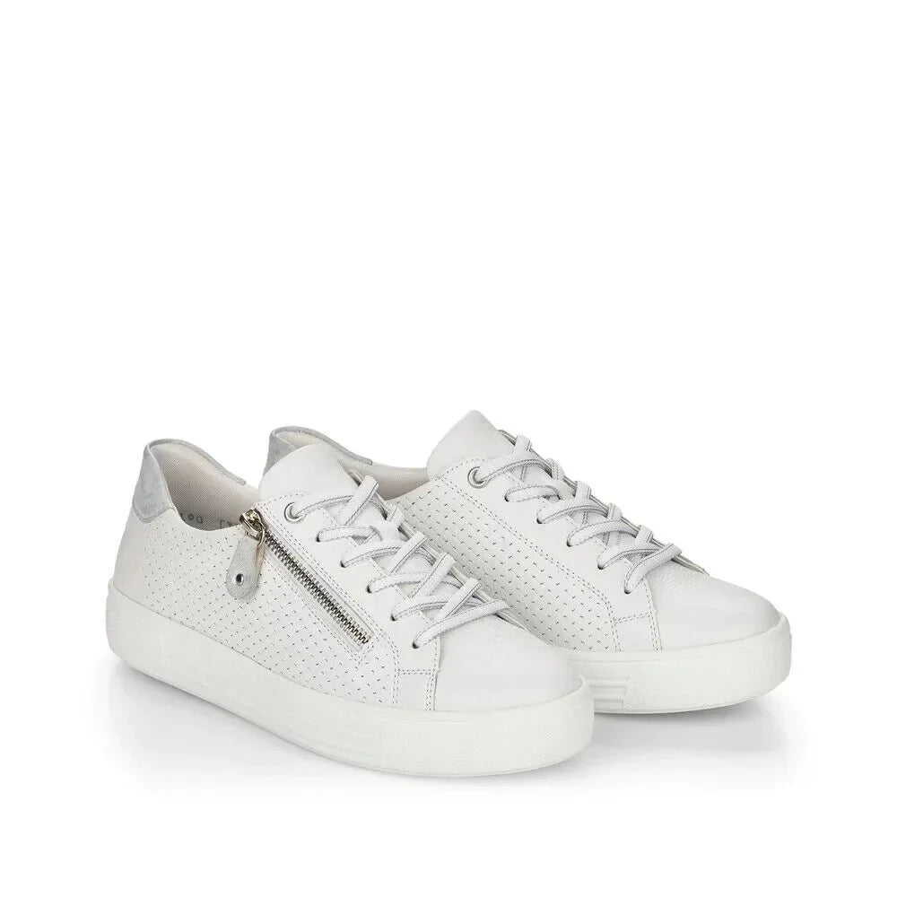 White, Women's 42 Size Lace-Up D0916-80 EU Side-Zipped Sneakers, Rieker