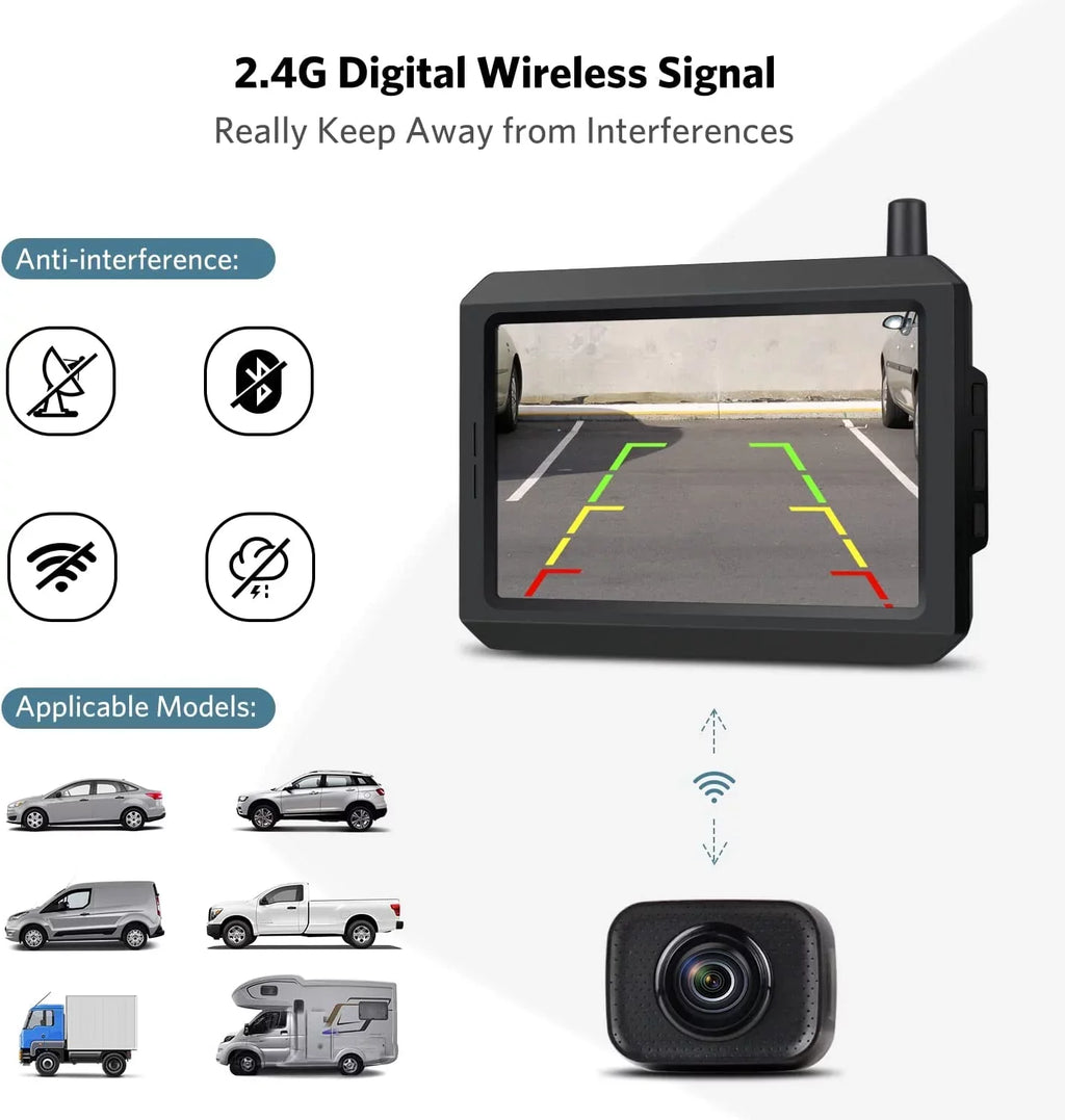 Backup View and HD Trucks, TFT-LCD K7Pro Waterproof Rear HD Camera 5″ Cameras, Support Camera Car/SUV/Van/Mini RV/Pickup 2 Monitor Wireless for for