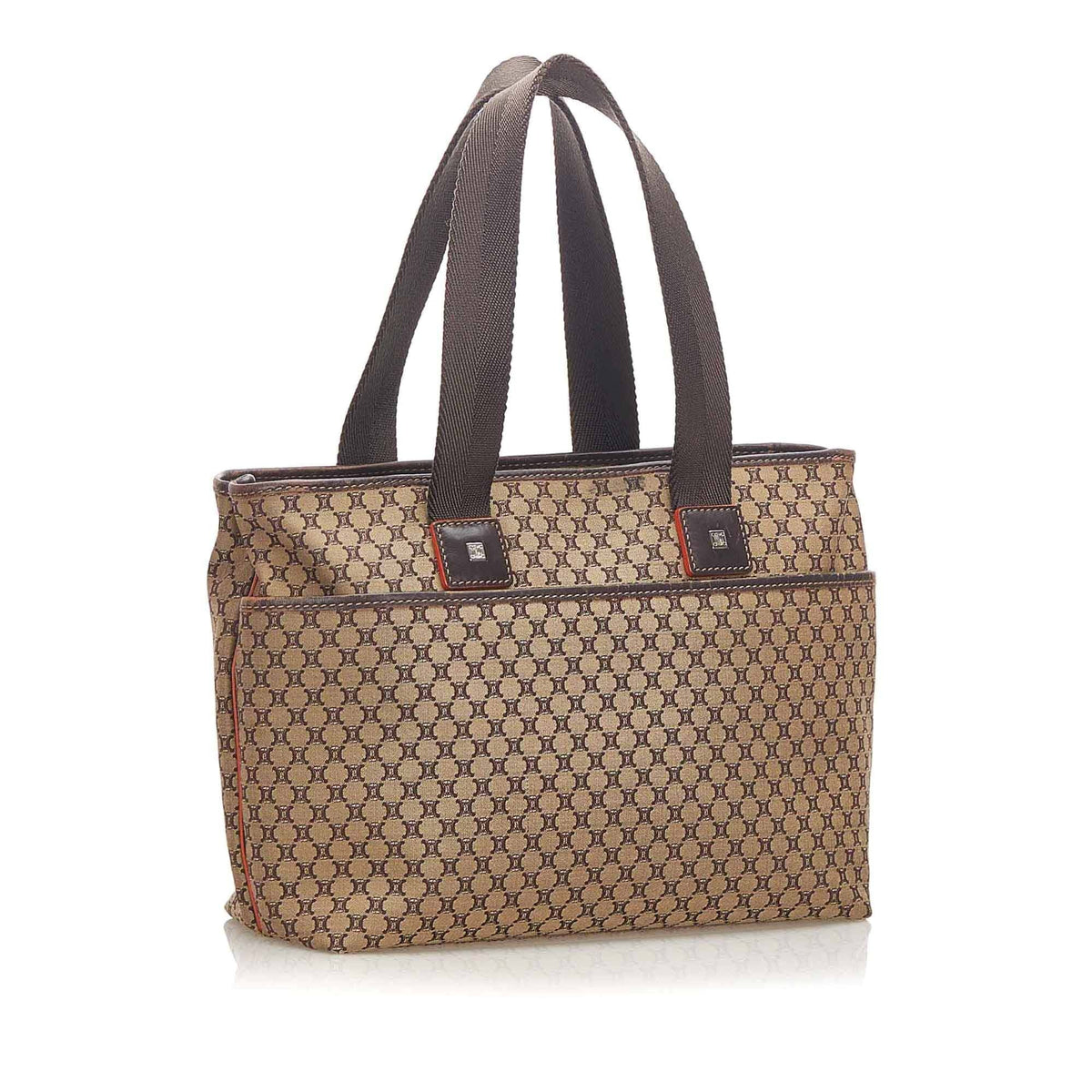 Canvas Women Authenticated Handbag Celine (Good) Brown Top Macadam Pre-Owned Fabric HandleBag