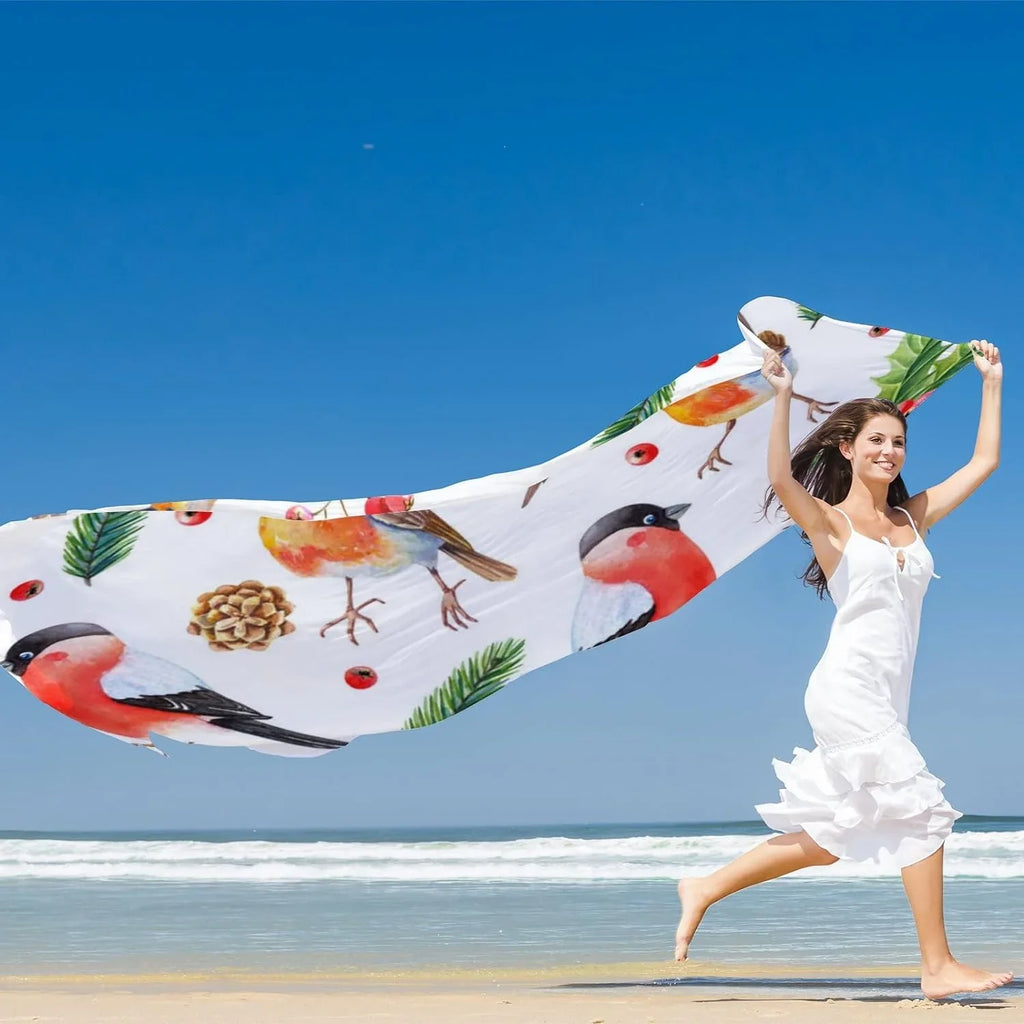 Hyjoy Scarf Bird for Scarves Neck with Girls Christmas Silk Women Shawl Watercolor Leaves Lightweight Wrap Long