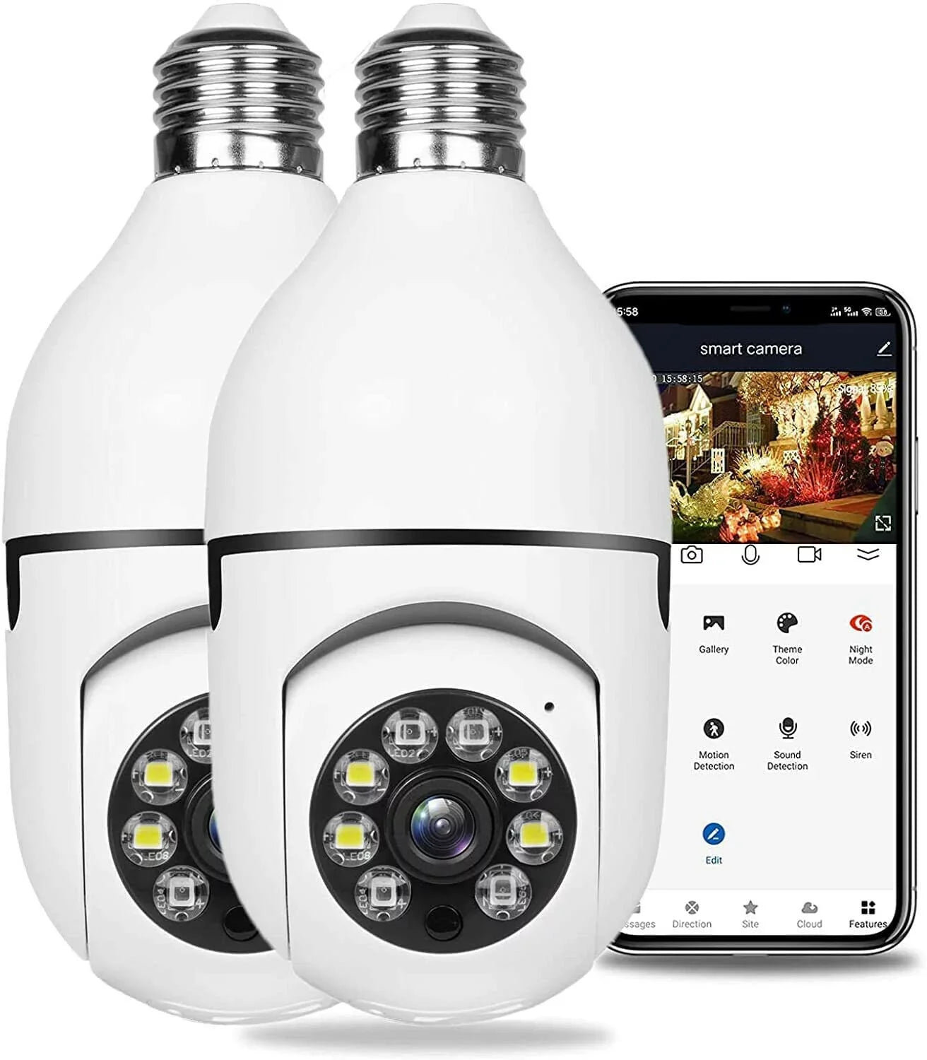 Degrees Mobile Full-Color Vision(2 View Camera, Night Camera, 1080P Wi-Fi Outdoor Remote Surveillance Phone E27 Bulb 360 Light Camera and Camera, Security PCS)
