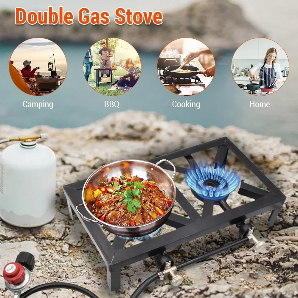 Cooking Double for and Iron Gas Reliable for Needs Camping Durable Furnace Patio BBQ Stove (Standard), Propane Anself Cast Cooking