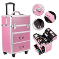 Trays, with Cosmetic Extendable Cosmetic Lockable Organizer Train for Cases, Rolling Case Makeup WRWQ852 Tier Wheels Case Women, Makeup Pink Cosmetic 4 Rolling