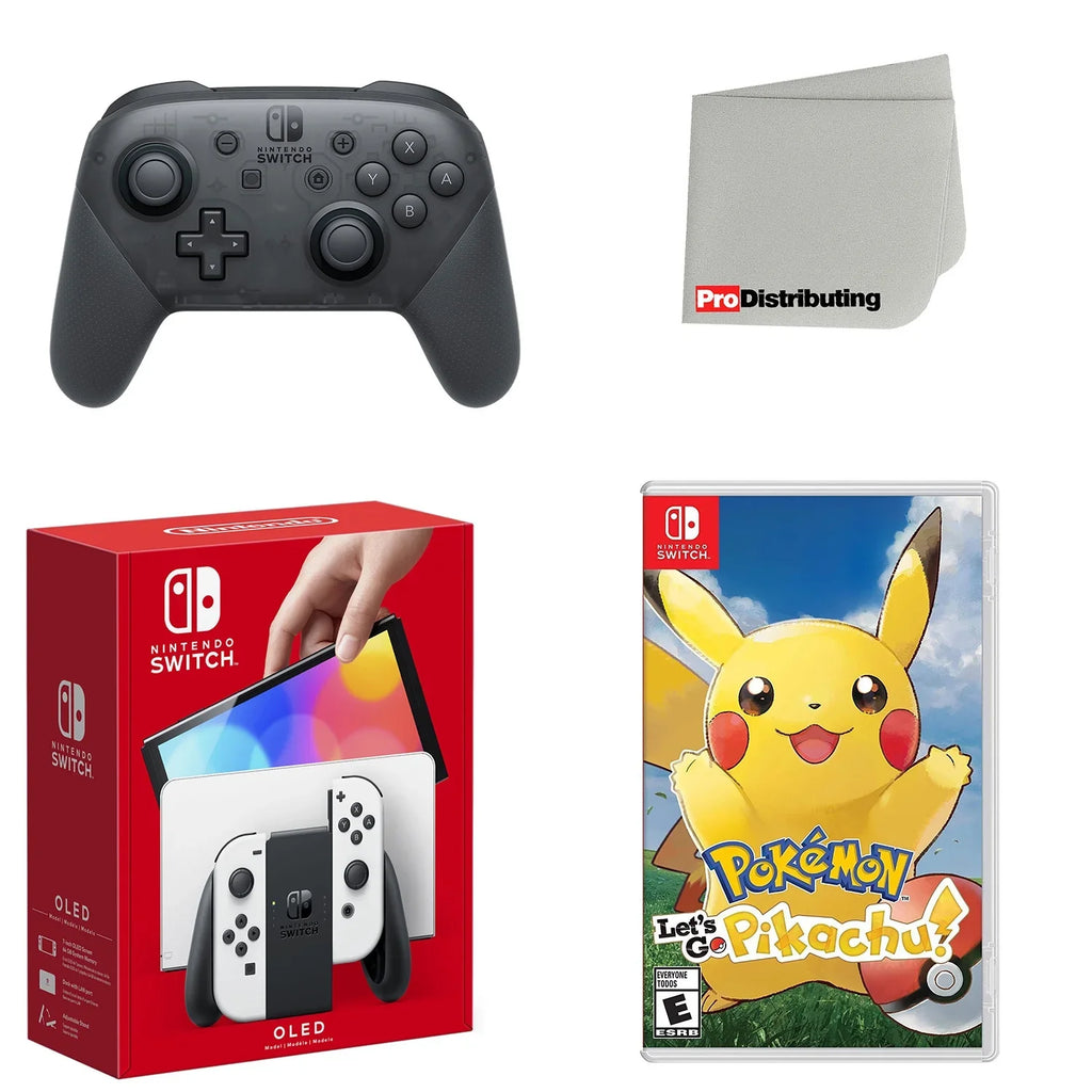 Extra Controller, and Pikachu! Screen Cleaning Go, White OLED Pokemon: with Let's Console Nintendo Switch Wireless material