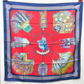 Hermes Women's DESERT Scarf Multi-color,Navy,Red Silk Color CUIRS Carre90 (Good) DU Pre-Owned