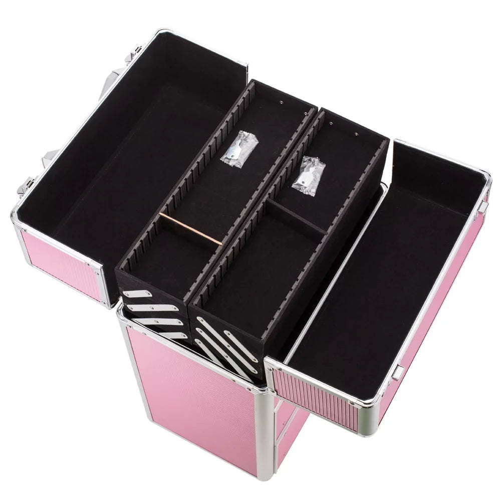 Trays, with Cosmetic Extendable Cosmetic Lockable Organizer Train for Cases, Rolling Case Makeup WRWQ852 Tier Wheels Case Women, Makeup Pink Cosmetic 4 Rolling