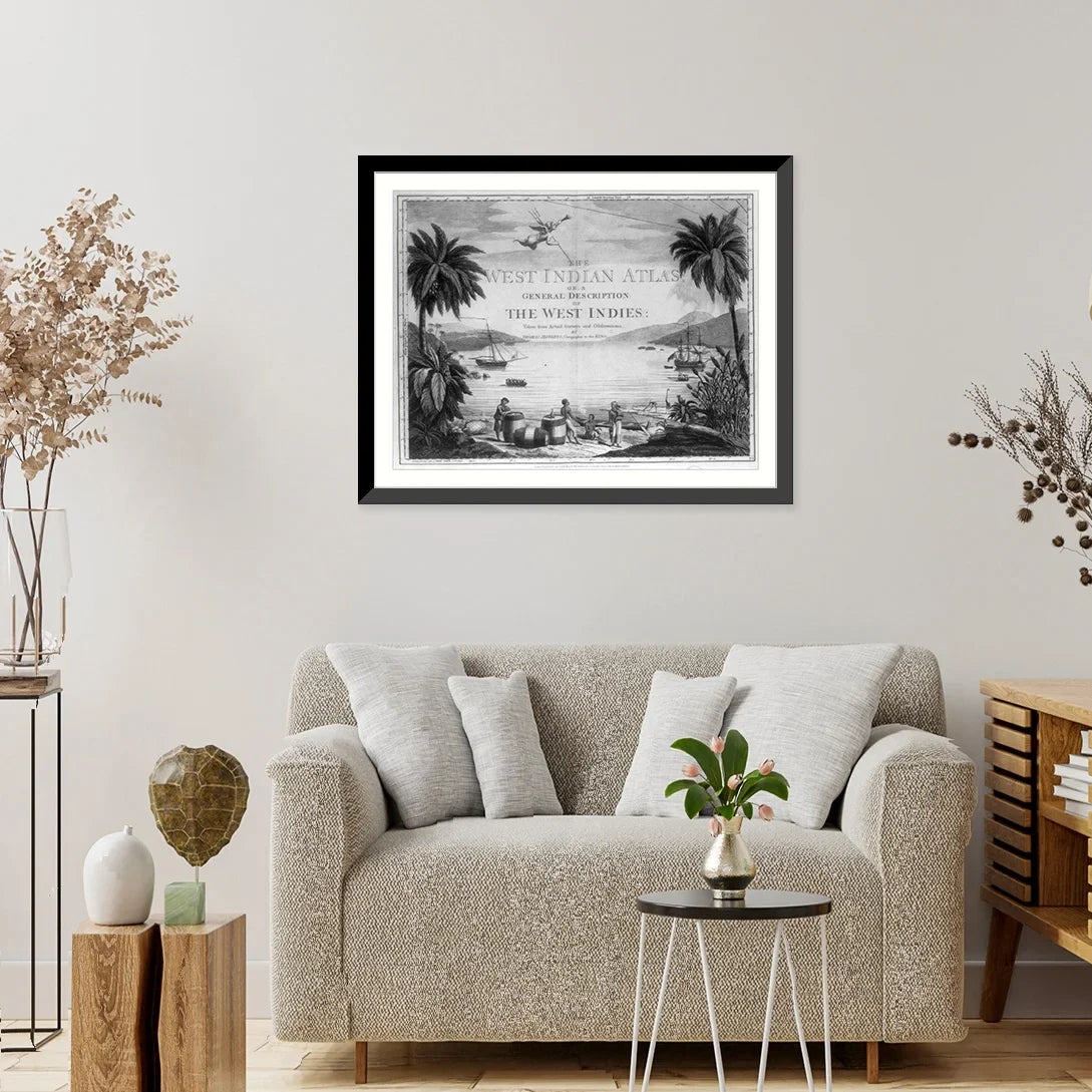 large in West sailor Natives 17-7/8" casks, British the the Print, Indies a harbor], [A on scene x ships Framed with and the beach two Historic and three 21-7/8" showing in