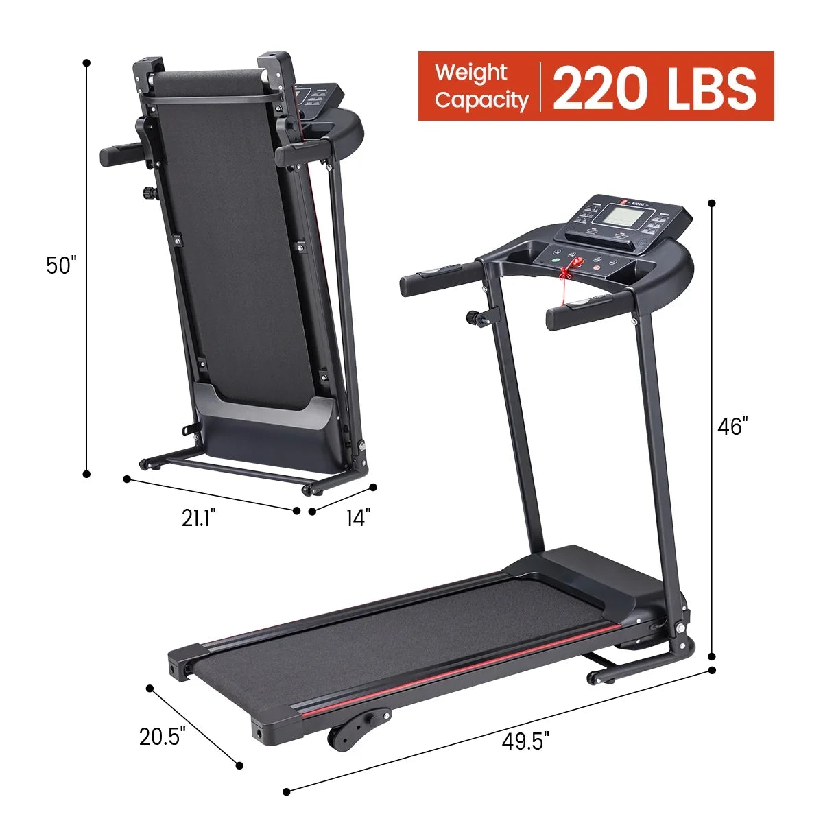 for Fitness Exercise Foldable Max Walking - Training Treadmill - Machine - Equipment Running LCD Bluetooth 12 & Folding Connectivity Mode 2.5HP - Home Cardio with