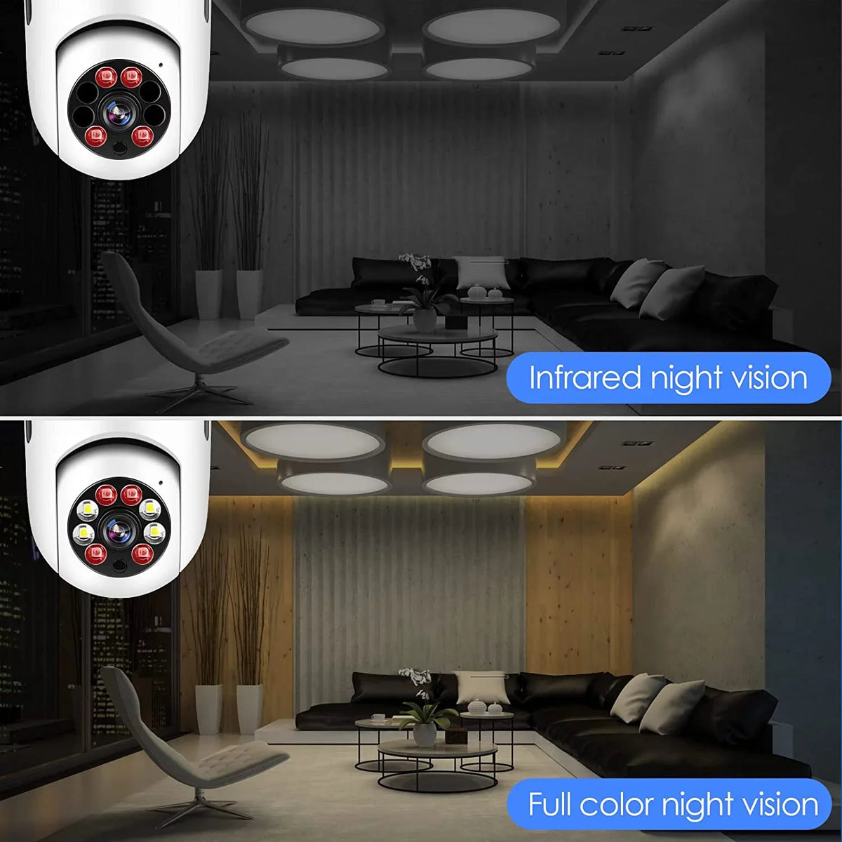 Degrees Mobile Full-Color Vision(2 View Camera, Night Camera, 1080P Wi-Fi Outdoor Remote Surveillance Phone E27 Bulb 360 Light Camera and Camera, Security PCS)