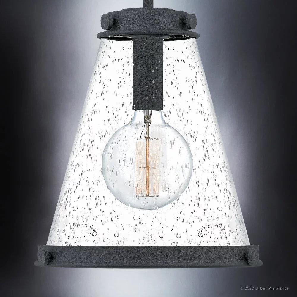 Style Design, Indoor Farmhouse and Transitional UQL4290 Black Clear Elements, with Sand Seeded Glass, 14.75''H x Finish Pendant, Luxury Modern 13.00''W, Casual