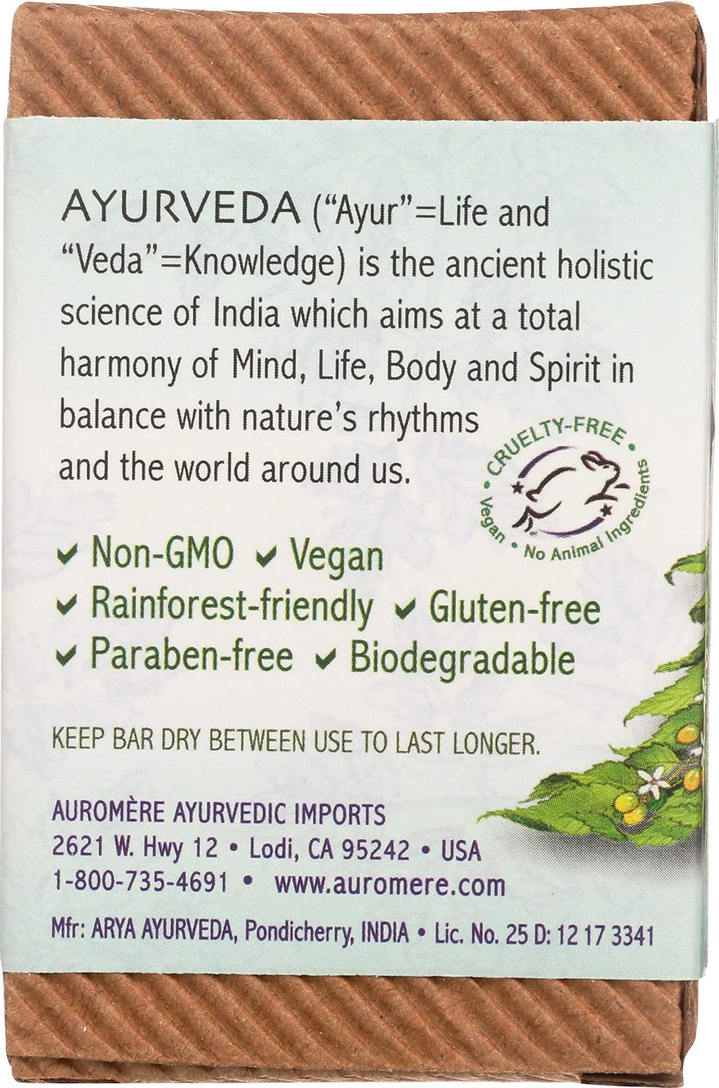 Non Ayurvedic Oz), Soap, Vegan, Natural, Auromere 5 Handmade, Eco Free, Gmo Neem Tulsi Pack. (2.75 Friendly, Bar - Cruelty