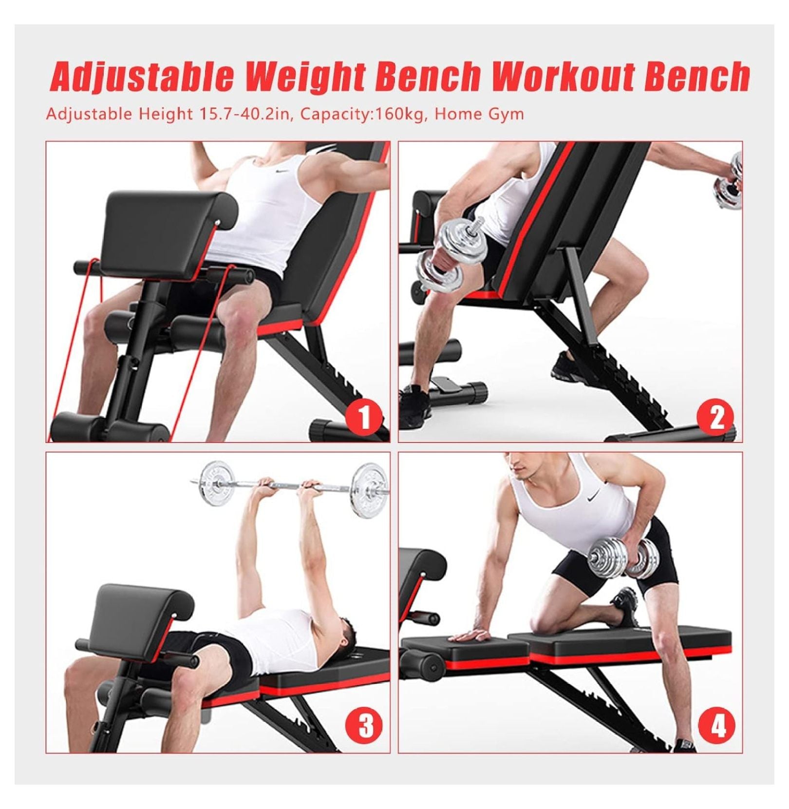 Dumbbell Workout Decline Bench Full Exercise Body Home Load Incline Bench for Workout Weight Foldable Gym 353LBS Adjustable