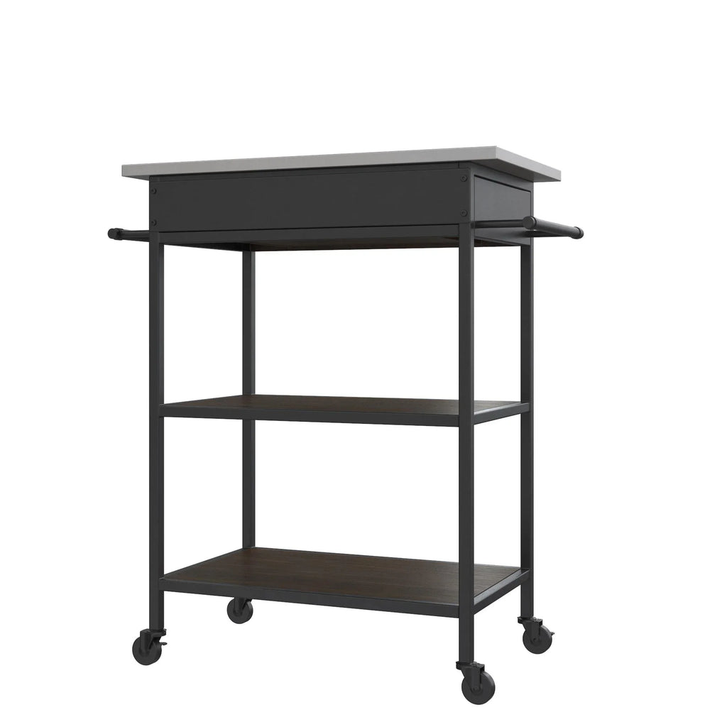 Counter DHP Black Brown Frame, Metal Stainless Top, Pantry Kitchen Kane Cart, Storage, Steel