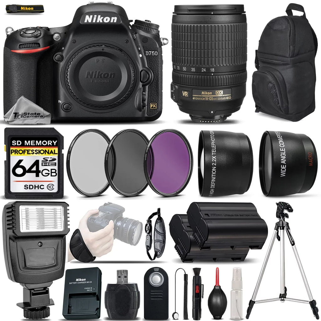 '- Ultimate VR Saving 24.3MP Nikon Bundle Lens 18-105mm Nikon Camera DSLR D750 +