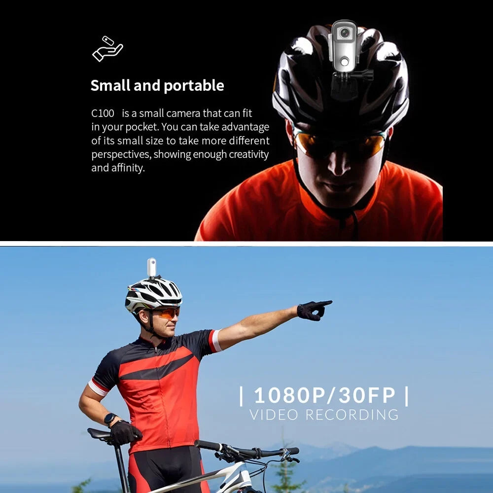 Connection Back Mini APP Waterproof Camera Action Clip with Camera Magnetic Waterproof WiFi Digital SJCAM Video Body Sharing Case 1080P/30fps Battery 30M Lanyard C100 Built-in