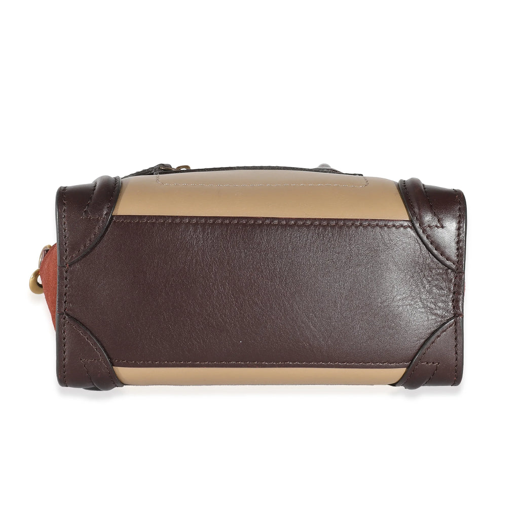 Leather Burgundy Suede Tri-Colour Brown Celine Nano Beige Luggage Pre-Owned
