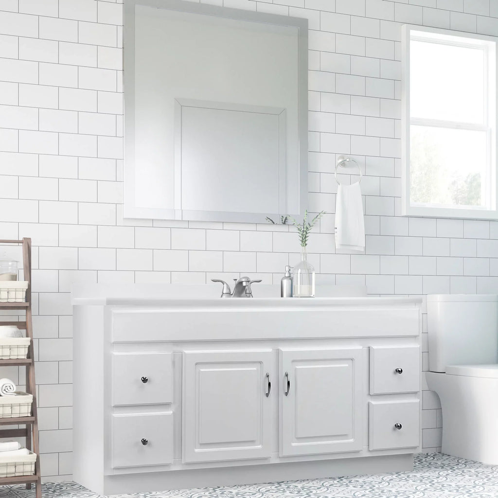 Top Centerset Vanity Solid Marble Camilla Single Integrated Cultured House with 61-inch Design Mount White Bow Backsplash, 557660-WHT Rectangle