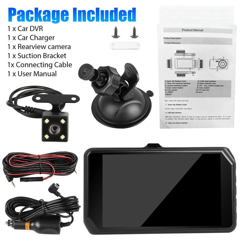 G-Sensor/ Dashboard with Vision, 4inch DVR Lens Cam, Car Wide Motion Dual 1080P and Front Car 480P Camera with 170° Night Rear Driving Dual Detection Dash IPS Display, Recorder Angle, EEEkit Dash