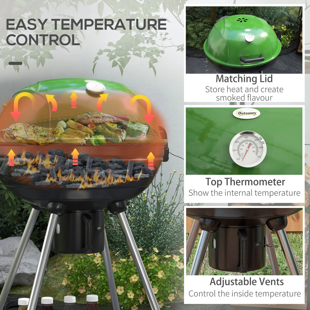 with Sq.In. and Charcoal Backyard Outdoor Cooking Green 21" Thermometer BBQ Area, Party, CoSoTower for Trolley Barbecue Grill Shelf, 360 Ash Built-In with Wheels, Catcher Kettle Patio,