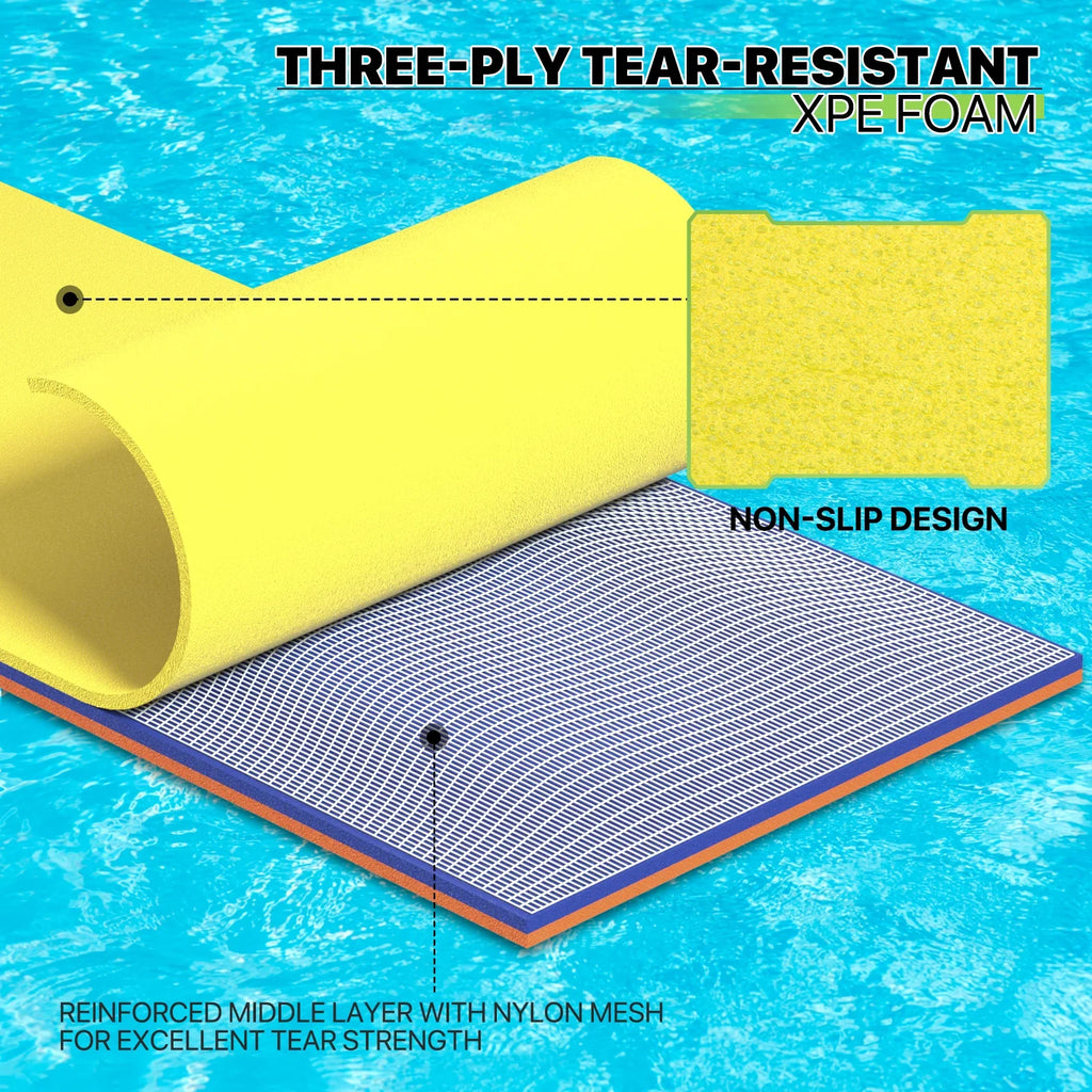 Outdoor Water XPE Water Pad 3' Tear-Resistant Pad Mat, River Lake Foam 3-Layer x Water Floating 9' Activities, Pool Ocean Floating Yellow for Magshion Lily
