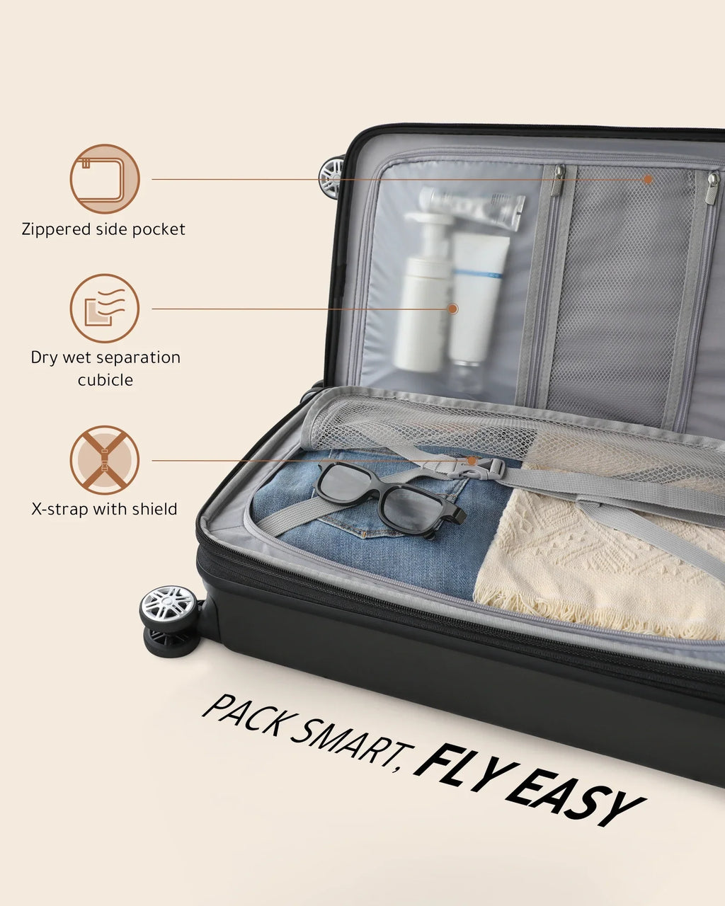 on Hardshell with Carry Front USB Luggage, Port Pocket and LUGGEX Expandable Suitcase