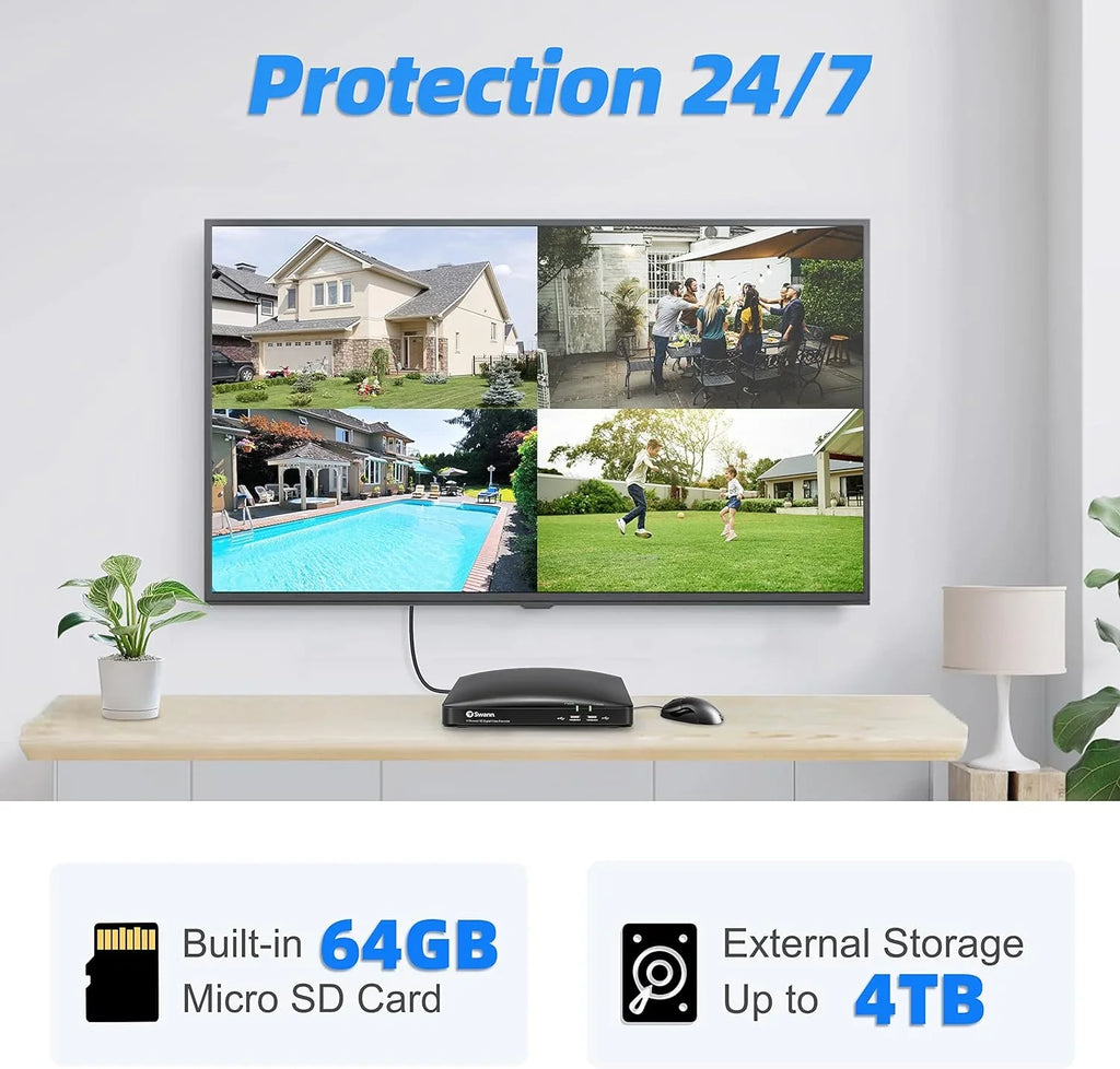 and Indoor Hardwired System Smart-Enabled Swann Camera DVR Outdoor Security