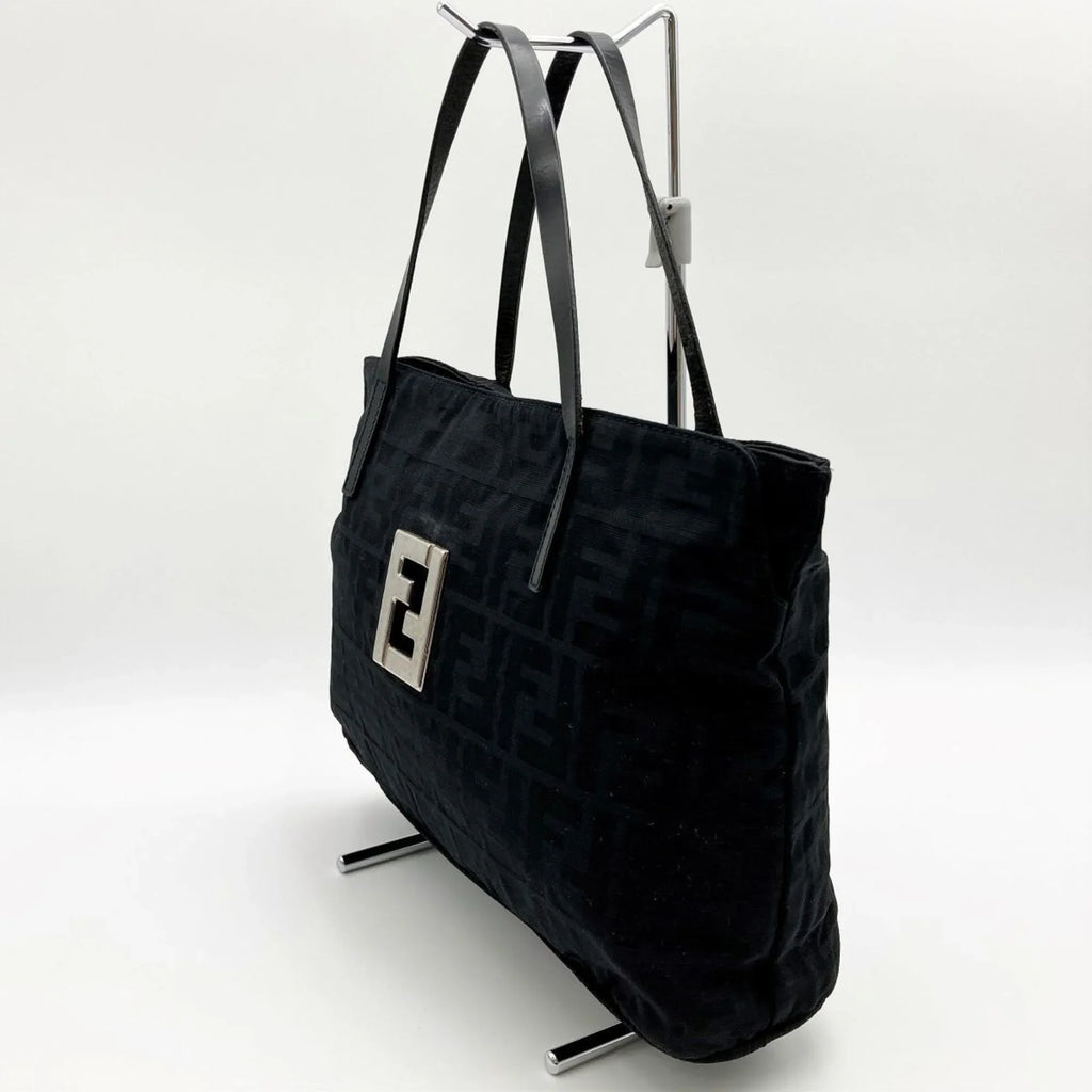 FENDI pattern nylon canvas handbag tote (Good) Zucca 15786 bag Pre-Owned black ladies