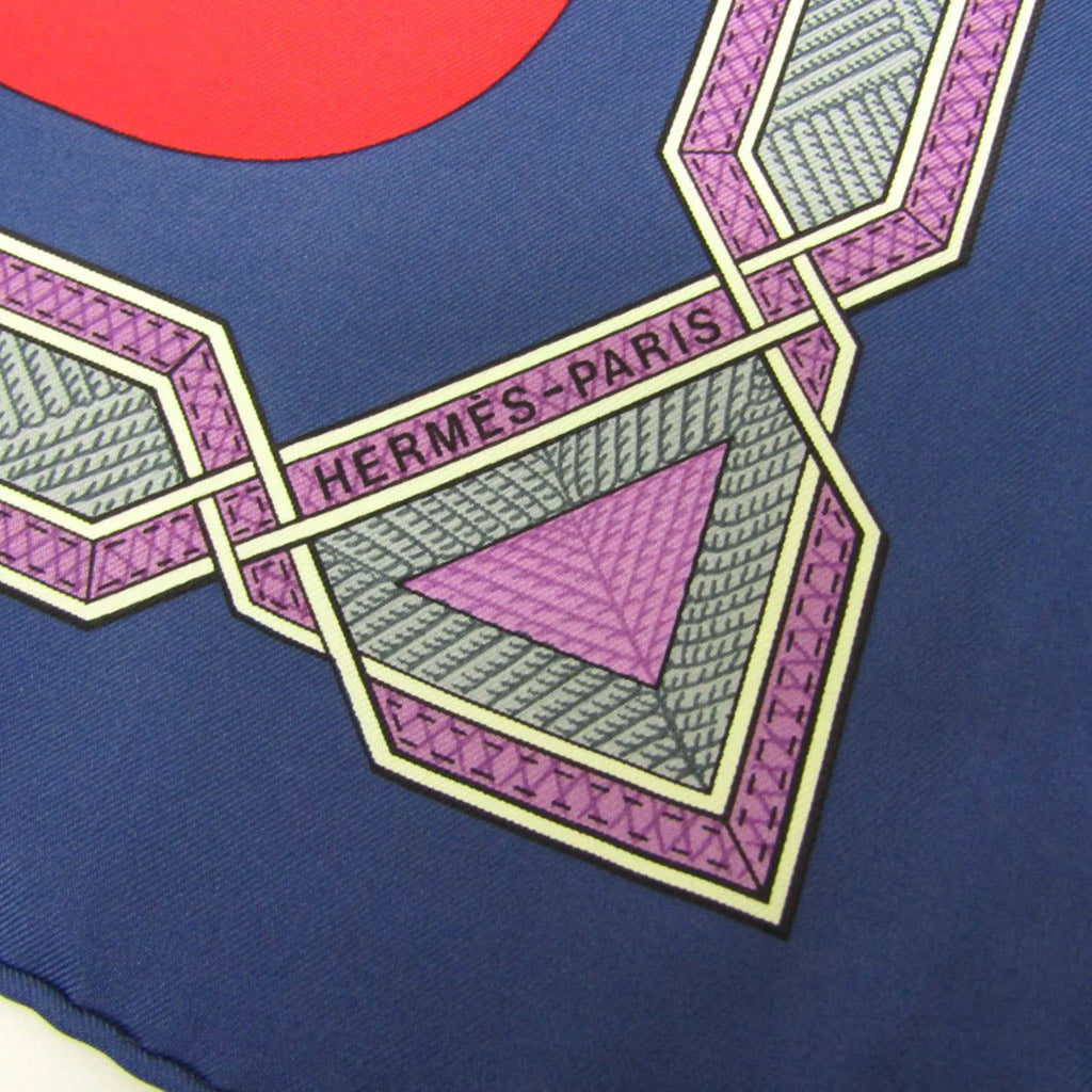Hermes Women's DESERT Scarf Multi-color,Navy,Red Silk Color CUIRS Carre90 (Good) DU Pre-Owned