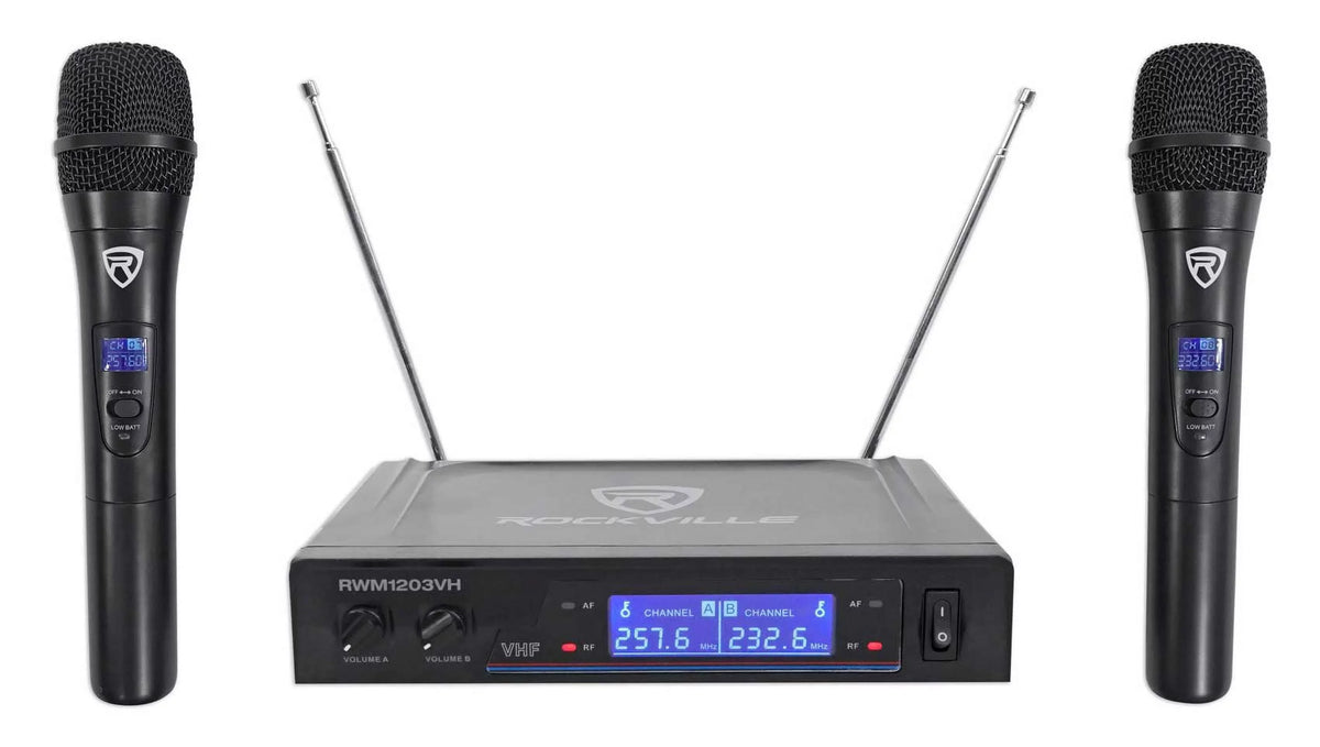 Machine Mics Wireless w/5.25" Rockville System VHF Home Theater/Karaoke Sub+(2)