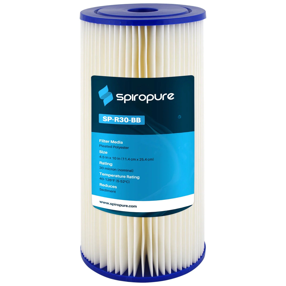x Pack) 4.5" Filter Micron 10 Pleated 30 Polyester SpiroPure (8 Cartridge,