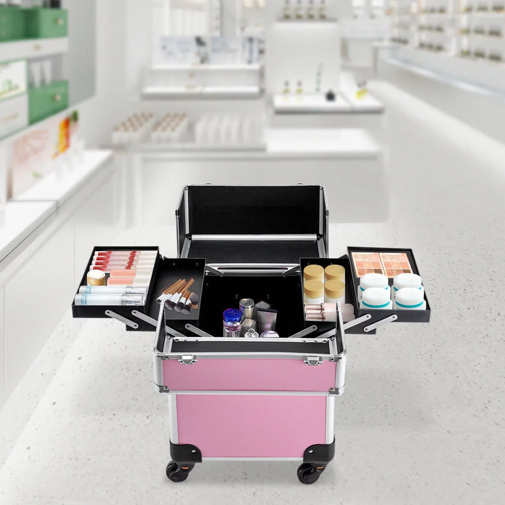 Storage Organizer (Pink) Cosmetic Case Box Trolley Makeup Professional Train ZhdnBhnos Extendable Rolling