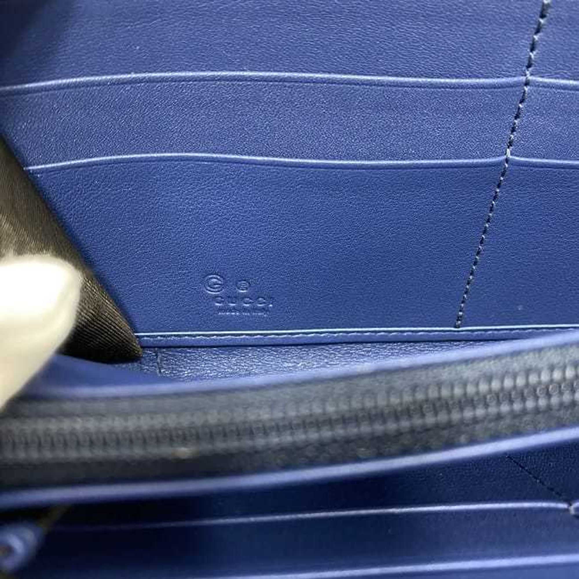 (Like Long 449391 Round Gucci Pre-Owned New) Leather Wallet GG GUCCI Navy Microsima