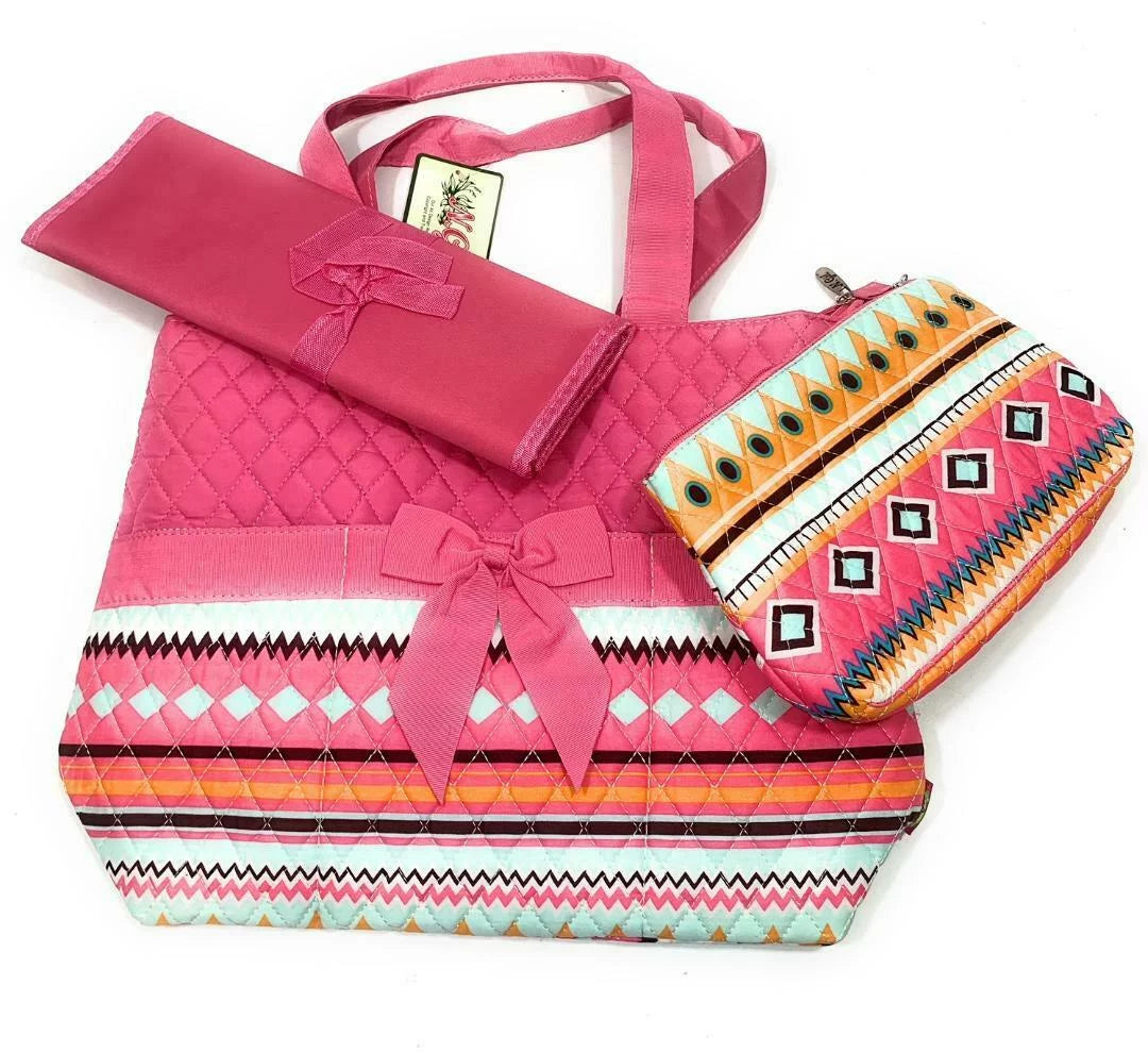 Bag Pouch Aztec Serape Changing Girl Piece Set Pink Baby Pad Orange 3 Zipper Diaper