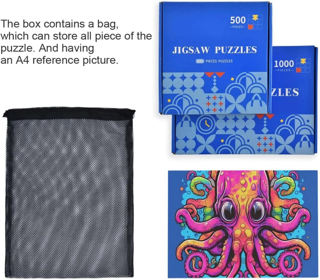 Storage Eyes Puzzle to Zigsaw Easy Big 1000 Bag Reference Picture Solve with and Pieces, Jigsaw Octopus