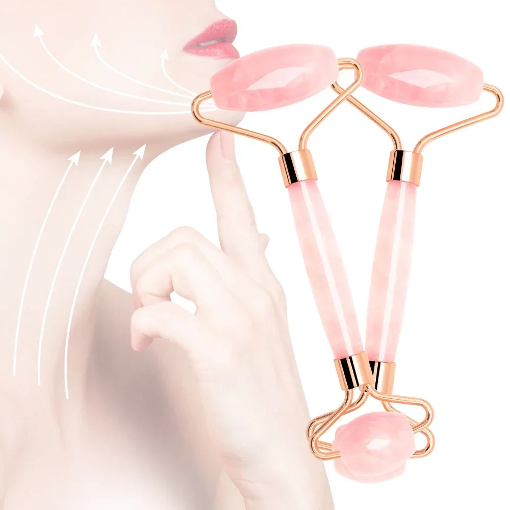 Tools, Facial Muscle Quartz Face Skin and Roller Gua Relieve Roller, Body Beauty Fine Rose Massager Face, Care and Roller, for Lines Relaxing Neck, Eyes, Sha Jade Wrinkles