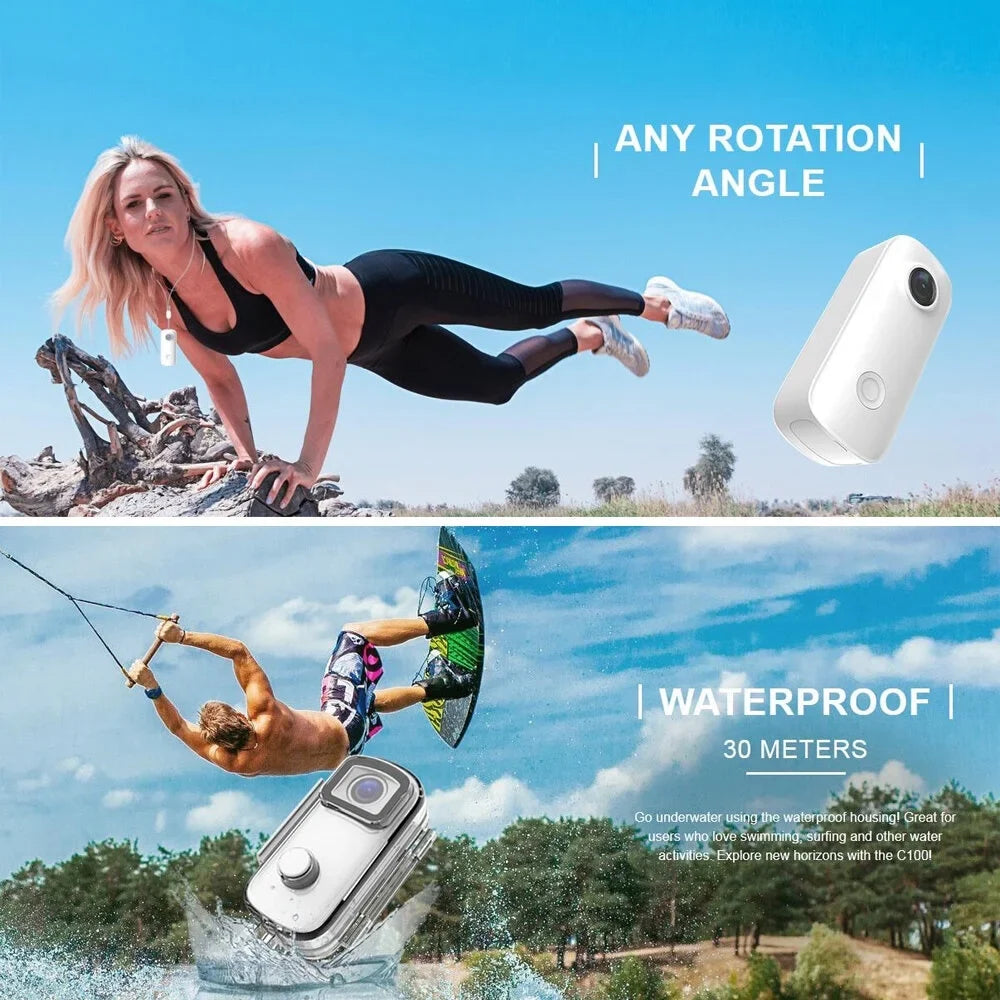 Connection Back Mini APP Waterproof Camera Action Clip with Camera Magnetic Waterproof WiFi Digital SJCAM Video Body Sharing Case 1080P/30fps Battery 30M Lanyard C100 Built-in