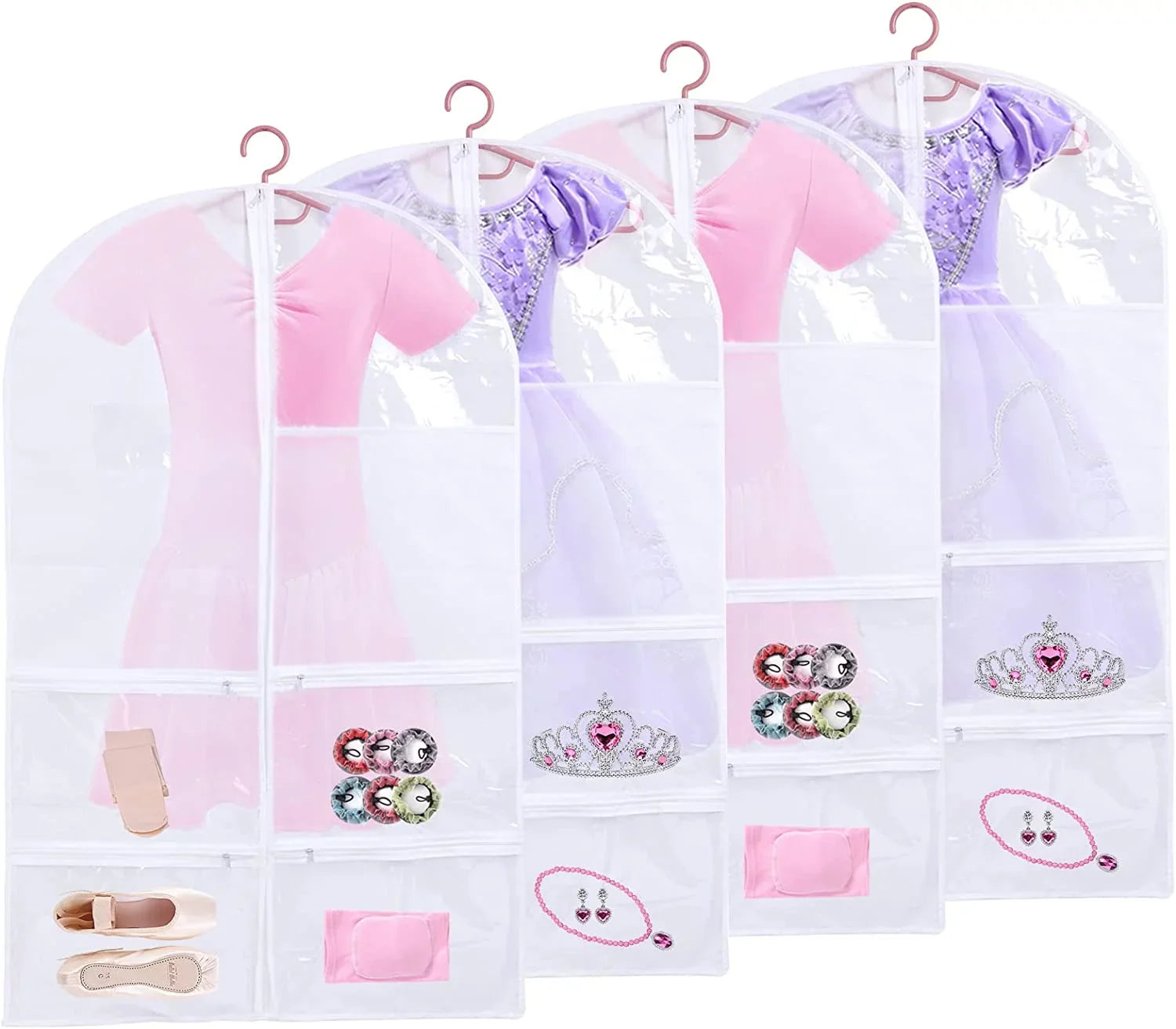 Hanging Dance Dance Garment 3 Bags Garment Recitals, Bag Costume Competitions Bags Storage Dance Dress, Clear Pack Pockets, Multiple Ballet Girls Dance Kids with for Costumes, Organize