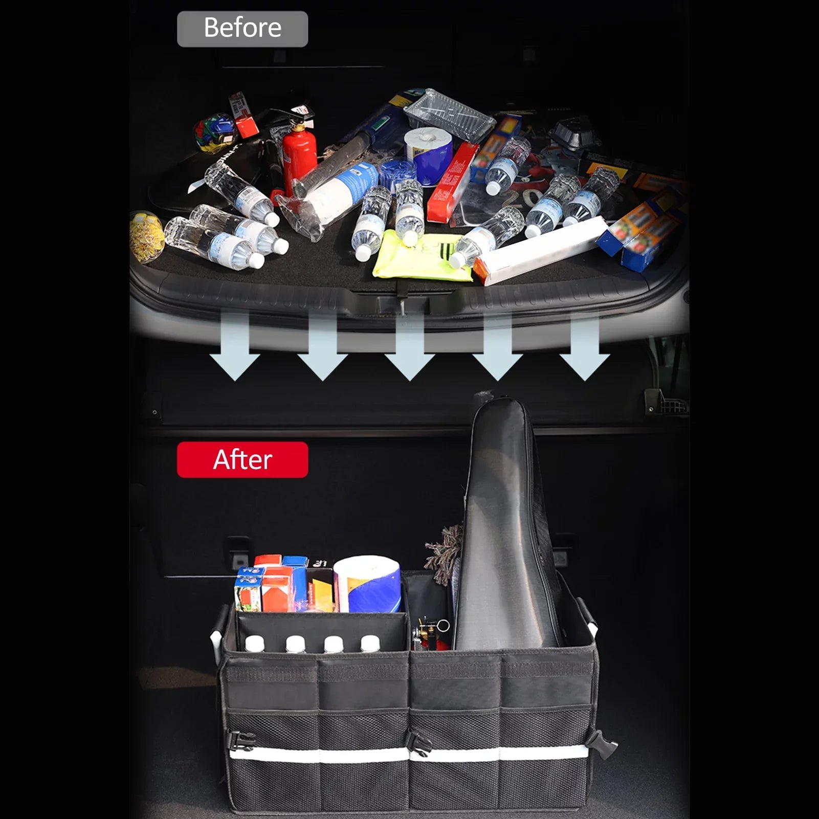 Strip, Folding Automotive Organizer, Organizer Trunk Andoer Storage Cargo Reflective with Oxford Car Capacity, 28L fabric Box