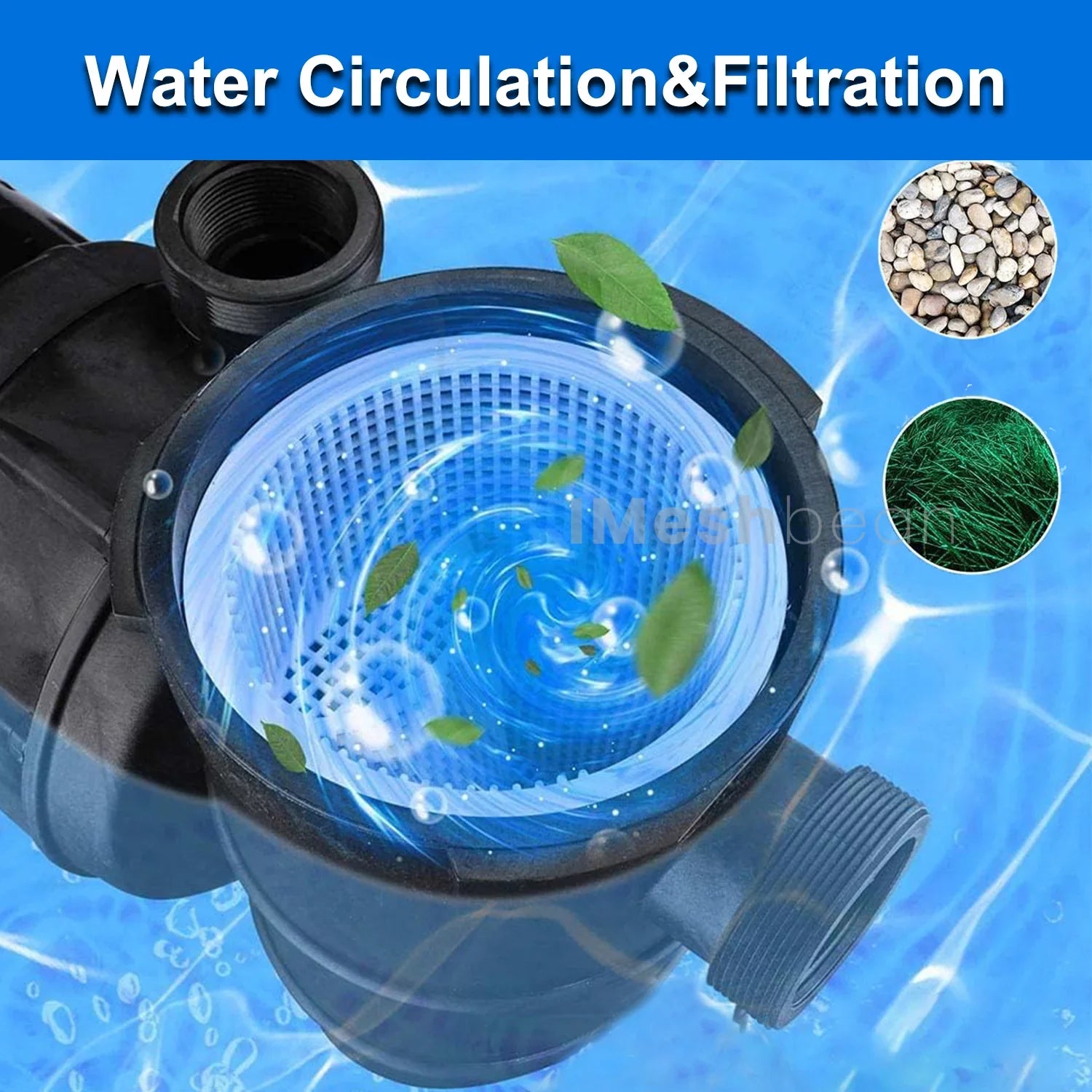 Motor 3/4HP Pool Ground Strainer Swimming Pool Head 38FT, Ground Pump, Max for Swimming and 2760GPH, Inground 110V, iMeshbean Pool Basket Above Above Water w/ Circulation,