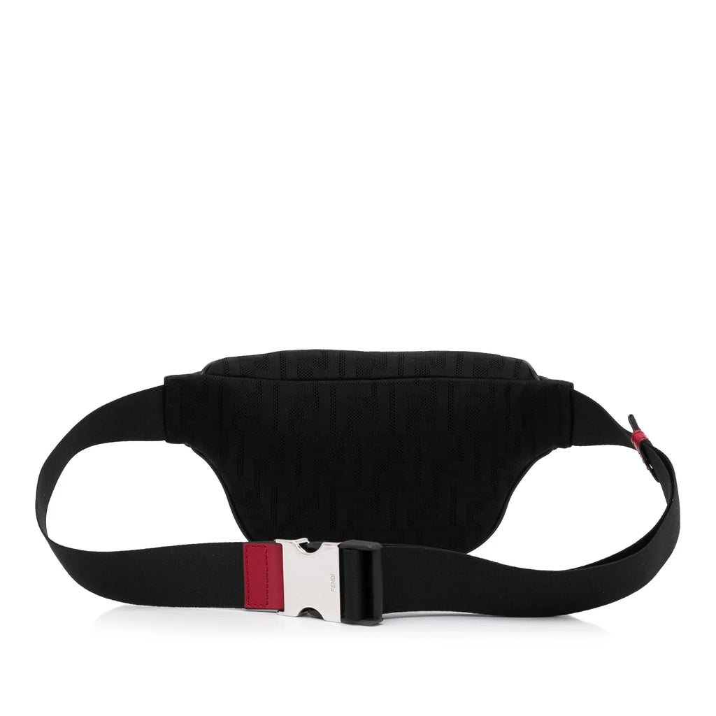 Knit Neoprene Bag Belt Pocket Perforated Grace Black Unisex Fendi Pre-Owned (Good) Vitello Authenticated Fabric FF