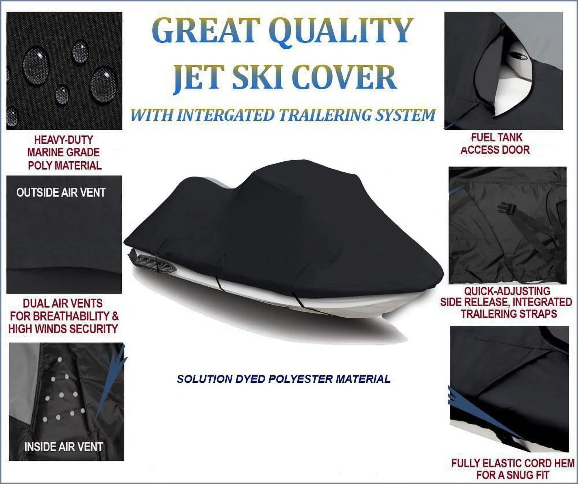 2008 VX 2007 Sport 2012 Jet JetSki WaveRunner 600 Cover BLACK 2010 2014 Yamaha 2013 for Ski DENIER PWC 2009 2011 Compatible Cover