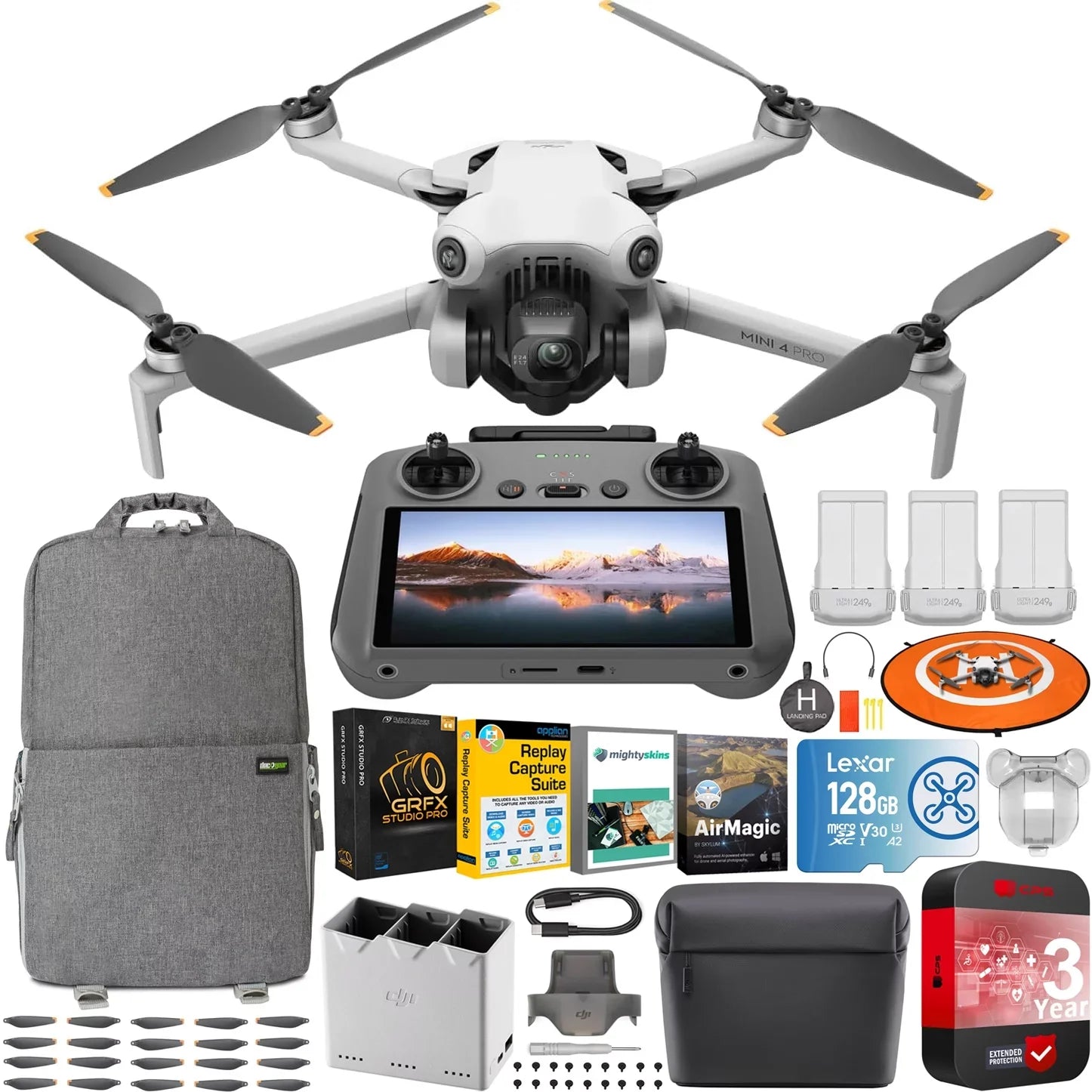 with 4K Warranty Drone Accessories & RC Bundle Fly Batteries 2 CPS Pro HDR (With More Year DJI 249g, Under Omnidirectional 4 Video, Remote Combo, 3 with Screen) Mini Sensing, 3 Folding Extended