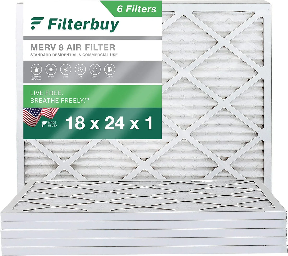 Filters MERV Pleated 8 (6-Pack) oxygen Filterbuy 18x24x1 AC Furnace HVAC