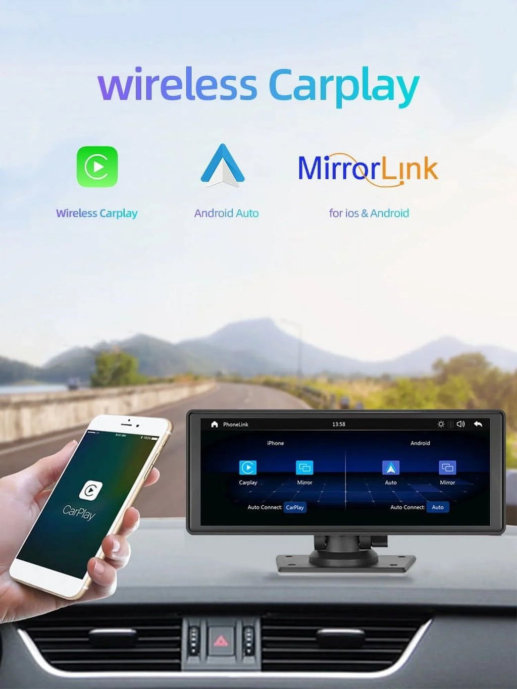 Touchscreen,Supports Front Camera, Bluetooth Stereo, Auto Backup Cam, Hands-Free Most 9.3" Dash Wireless Android Cars & IPS Carplay transportable Calling, HD Polarlander Car