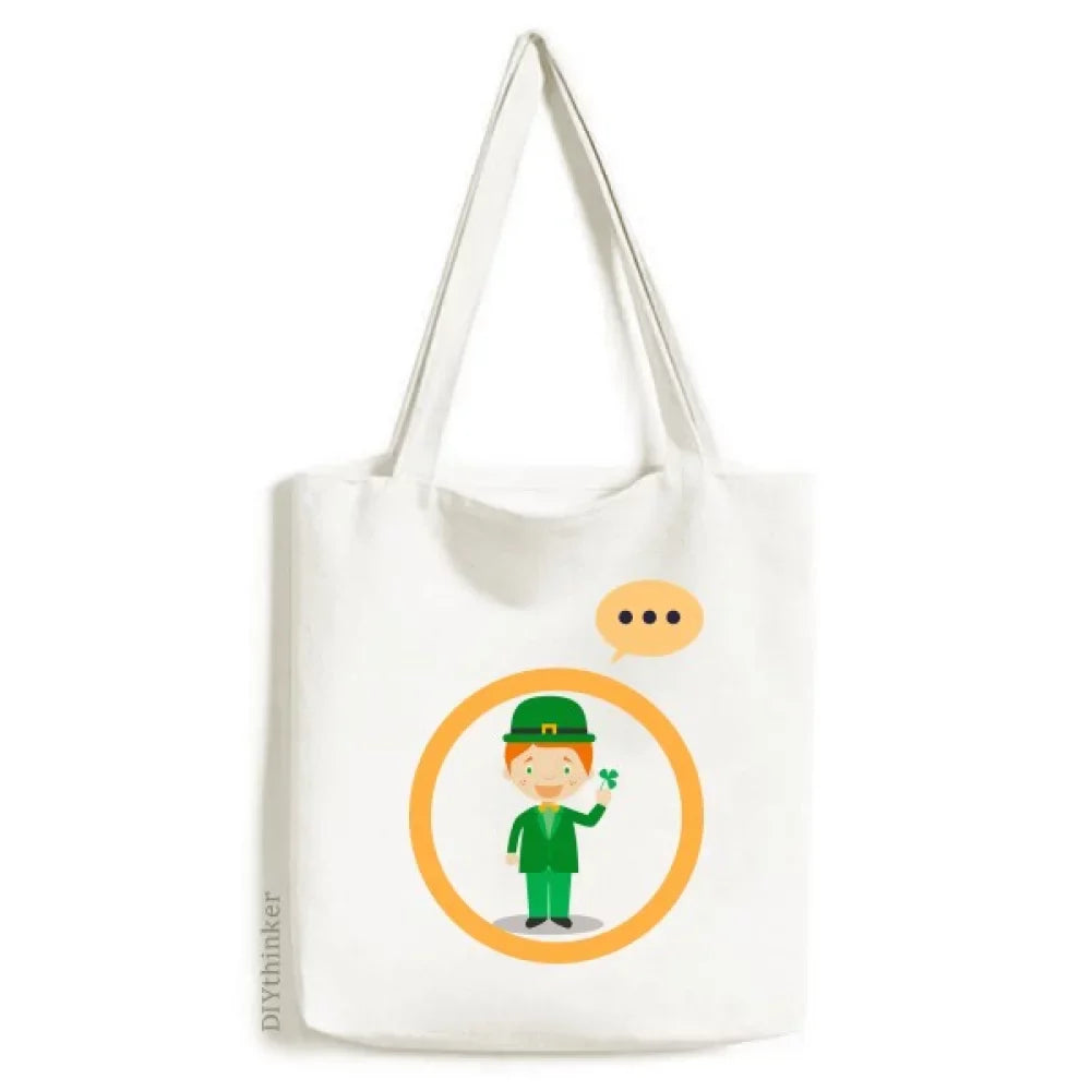 Sack Expression Shoulder Cartoon Canvas Ireland Suit Tote Bag Green